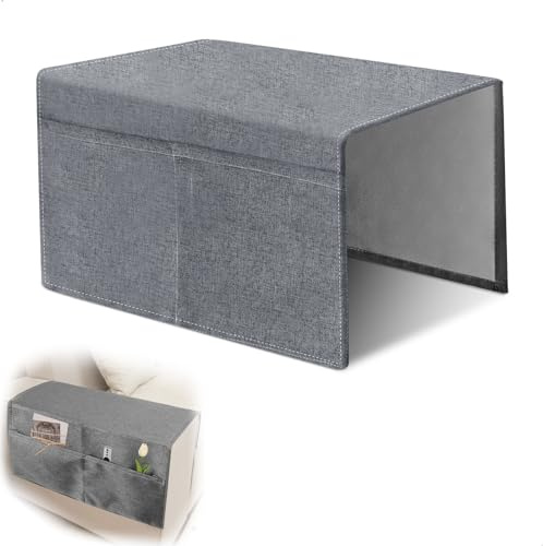 xtemtoamz Organizador Mandos Sofa, Organizador para Sofá, Bandeja para Sofá con 2 Bolsillos, Bolsa De Almacenamiento Que Ahorra Espacio para el Móvil, Mandos a Distancia, Gris Oscuro, 40 X 110 cm