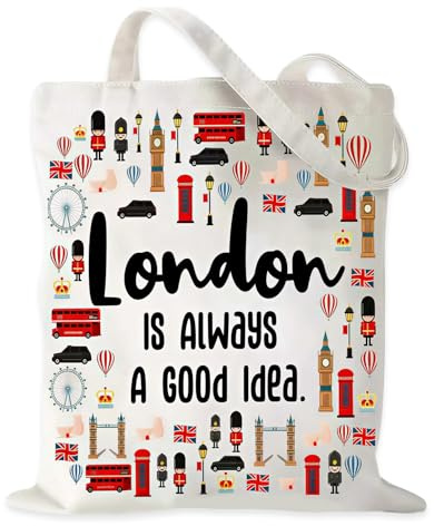 Fychuo London Reise Geschenktasche, Britische Klassische Bedruckte Handtasche Damen, Tragbare Stoffbeutel mit Langen Henkeln, Perfekte London Geschenk für Familie, Freunde & Reisebegeisterte