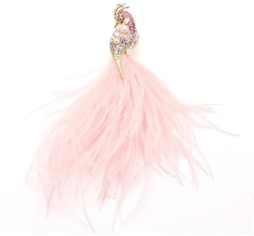 Luxus Pfau Broschen for Frauen rosa weiße Feder Pin Strass Kleid Corsage süße Kristall Brosche