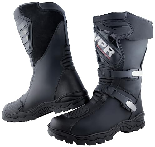 VPR X45 Adventure - Botas de motocicleta para hombre, cuero de grano completo, impermeables, aprobadas por la CE, EN13634:2020, botas de motociclista todoterreno, Black, 42 2/3 EU