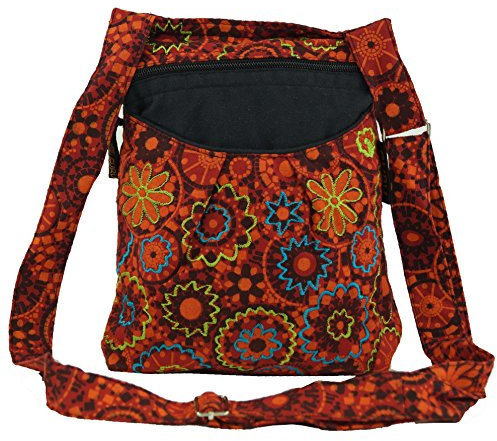 GURU SHOP Bestickte Ethno Schultertasche - Rot, Unisex - Erwachsene, Baumwolle, 26x20x7 cm
