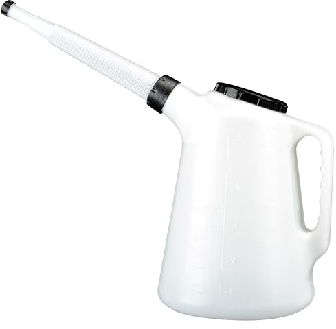 Faithfull Plastic Oil Pourer, Metric and Imperial Measuring Oil Can with Flexible Pouring Spout & Screw Cap - 5 Litre