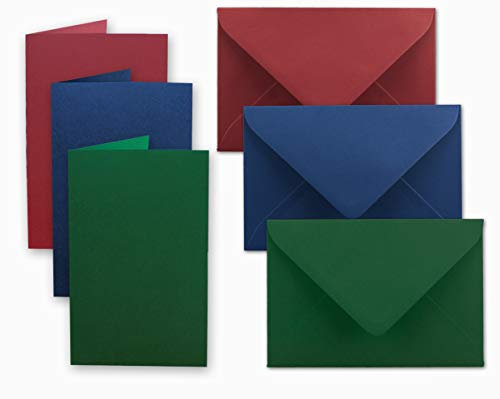 15x Kartenpaket DIN A6 / C6 in Dunkelrot, Dunkelblau, Dunkelgrün - Faltkarten mit Falz A6 10,5 x 14,8 cm & Umschläge C6 11,4 x 16,2 cm - Für Einladungen und Grußkarten