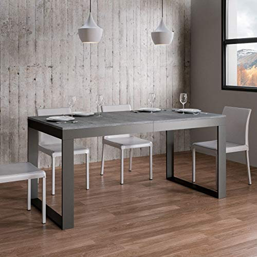 Itamoby, Ausziehtisch Tecno Evolution 160 – >264 cm, beschichtete Paneele, Beton & Anthrazit L.160 P.90 H.77 (ausziehbar auf L.264 mit zwei Verlängerungen)