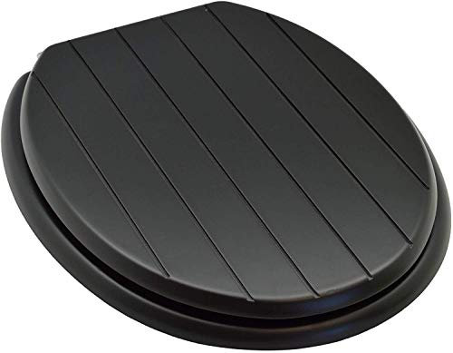 Wooden Adjustable Toilet Seat Tongue & Groove Design Chrome Plated Hinges Fixings Included (Black)