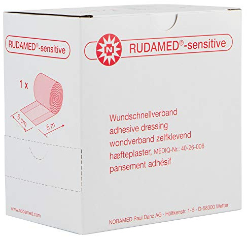 RUDAMED sensitive Wundschnellverband gerollt aus Vliesstoff, Größen:5 m x 6 cm
