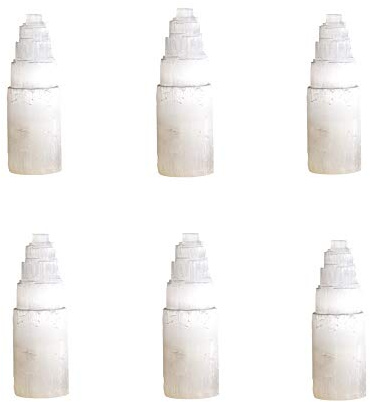 AITELEI 6 pcs Naturel Sélénite Cristal Gratte-Ciel Tour Pierres Reiki Chakra Cristal Énergie De Guérison pour Méditation et Réflexion Décoration de La Maison