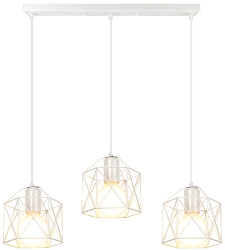 Pequeñas lámparas colgantes cremosas 3 unidades industrial vintage blanco ajustables E27 ideal para salón, comedor y dormitorio