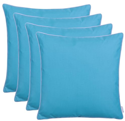 Brandsseller 4er Set Outdoor Kissen 45x45 cm – Wetterfeste Zierkissen mit Paspel – Wasserabweisende Gartenkissen & Dekokissen für draußen – Sofakissen für Balkon & Terrasse – Aqua