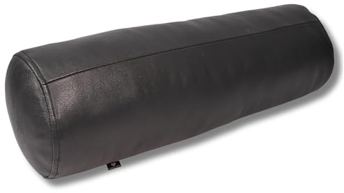 Neck Roll Pillow Cushion Cover, 7x20 Inch Full Moon Round Bolster Pillow Case, Cylinder Soft Lambskin Leather Pillowcase for Head, Neck, Back & Spine Support - Black Pack of 1