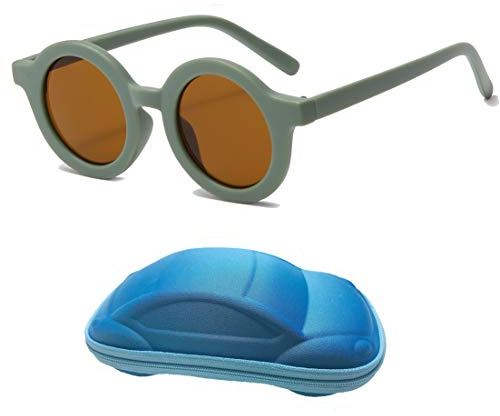 Kids Sunglasses UV400 Protection Cute Round Glasses for Toddler Boys Girls Age 2-7 (Light green frame&Tea)