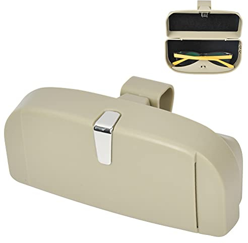 Auto Brillenetui Universal Brillen Aufbewahrungsbox mit Magnetischem Funktion und Karteneinschub Multifunktionale Auto-Sonnenbrille Brillenbox Brillenhalter für Auto Sonnenblende Organizer (Beige)
