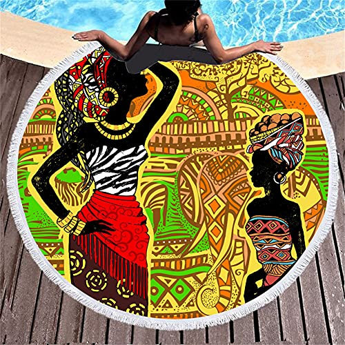 Rundes Strandtuch Große Mikrofaser 59 Zoll XL Braun Afrikanische Frau Sporthandtuch Schwimmen Surf Schnelltrocknendes Strandtuch Super saugfähig Herren Damen Jugend Badetuch Decke (Farbe 3)