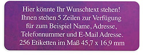 Adress-Aufkleber | PERSONALISIERT | 256 Stück | kleine Etiketten mit Wunsch-Text lila verlauf | Schrift Weiß | für Namen und Adressen
