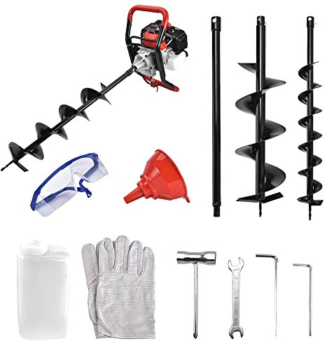 Petrol Earth Auger Drill Fence Post Hole Borer Digger 52cc 3HP 3 Bits 9000 RPM for Gardening Planting - EA520