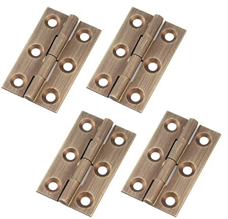 MY MIRONEY Mini-Scharniere aus massivem Messing, 3,8 cm, 4 Stück, Antik-Bronze, Schrankscharniere, Retro-Scharniere, dekorative Schubladenscharniere mit Schrauben für Schmucktruhe, Holzkiste
