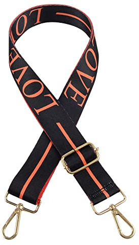 Uposao Taschengurt Schulterriemen für Taschen, 3,8cm Breit Brief Bedruckt 80-140cm Verstellbarer Schultergurt Bunter Umhängegurt Mit Karabinerhaken Metall Für Tasche Geldbörse,Schwarz Orange