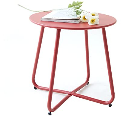 Fokebel Beistelltisch, Kleiner Beistelltisch Metall, Garten Rund, Couchtish & Kaffeetisch mit Verstellbarer Tischbeine (Rot, Ø 45x45H cm)