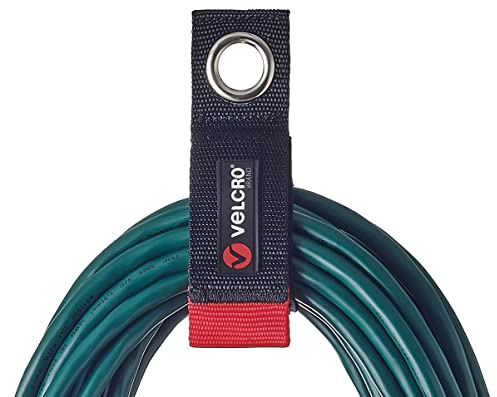 VELCRO Brand Extension Cord Organizer Holder. Heavy Duty Straps for Garage Organization and Storage. Rust Resistant Grommet Hangs Easily on Wall 2pk,Small 10-inch,60bs Weight Rating,Black