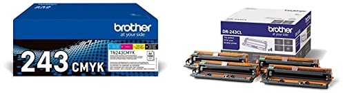 Brother TN-243CMYK Original Tonerkartusche Druckt bis zu 1000 Seiten, cyan, magenta, gelb und schwarz & DR243CL passend für DCPL3510CDW Trommel 18.000 Seiten, 4er pack, schwarz