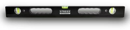 STROXX Profi Wasserwaage|120cm|mit 2Handgriffen, 3Libellen|aus hochwertigem Aluminium|Profilwände verstärkt mit Außenrippen|Hohe Stoß-, Verformungsfestigkeit|Made in Europe,Schwarz, 101-151 - 101-155