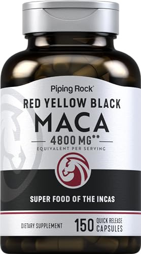 Piping Rock Maca Root Capsules | 150 Powder Pills | for Women and Men | Red, Yellow, and Black | Non-GMO, Gluten Free Supplement