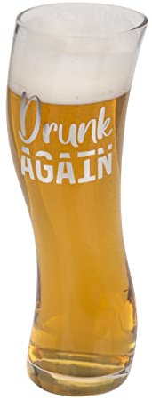 MIJOMA Divertido vaso de cerveza en diseño vacilante, vaso de cerveza de trigo para aprox. 569 ml, ideal para los amantes de la cerveza (Drunken Again)