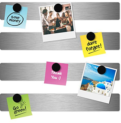 Topzora 4 Stück Magnettafel,Magnettafel Küche,Edelstahl Magnettafel Klein zum Aufhängen,38x5x0.5cm Magnettafel Klein mit 12 Stück Starke Magnetstifte für Küche, Kühlschrank, Büro