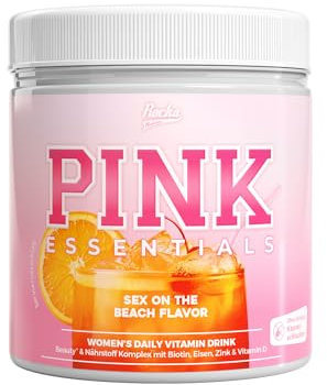 Rocka Nutrition PINK ESSENTIALS Beauty & Nährstoff Komplex für Frauen mit Biotin, Eisen, Zink & Vitamin D | Veganer Daily Vitamin Drink für Haut, Haare & Nägel | 480 g (Sex on the Beach)