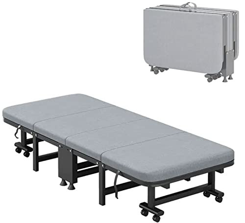 ZTGL Klappbett 90x190 cm Erwachsene Gästebett Klappbar 4CM Dicke Schwamm mit Hoher Dichte Matratze Faltbare Metallbett Stabil Mit Rollen leicht zu tragen, Bis 180kg Belastbar,190x80x30cm