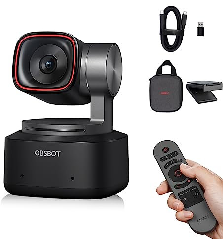 OBSBOT Tiny 2 AI-betriebene PTZ 4K Webcam 1/1,5 CMOS 4X schnellere Fokussierung USB 3.0 10x schnellere Datenübertragung Sprachsteuerung, mit Tiny Smart Remote 2