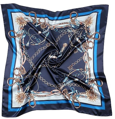 DRESHOW Femmes Grand Foulards Carrés Satin Foulards Cheveux Accessoires Soie Carrés Motifs Classiques Bandanas Plage