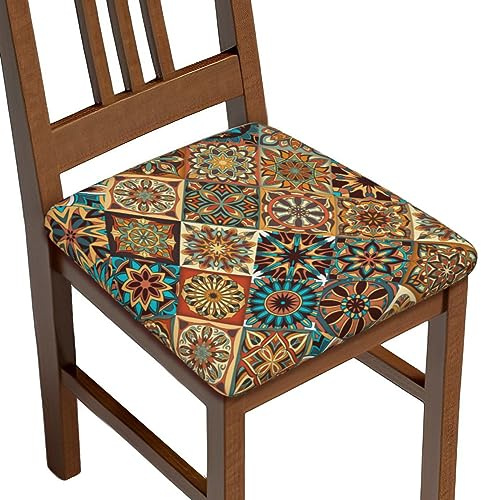 Mouxue Seat Covers for Dining Room Chairsset of Set of 4, Colorful Vintage Bohemian Boho Mandala Floral Stretch Chair Seat Covers Cushion Slipcovers for Kitchen Office
