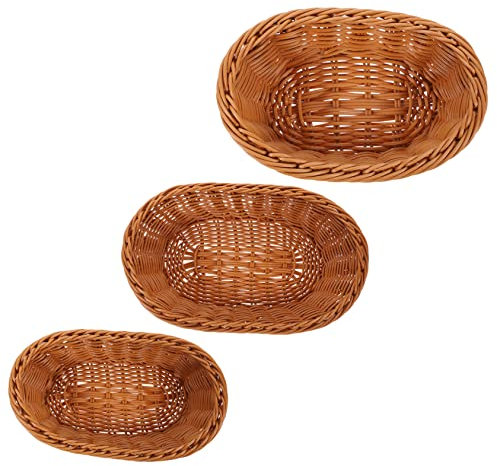 BESTonZON 3pcs Rattan Bread Basket Fruit Serving Holder Kitchen Snacks Storage Woven Novelty Food Party Display