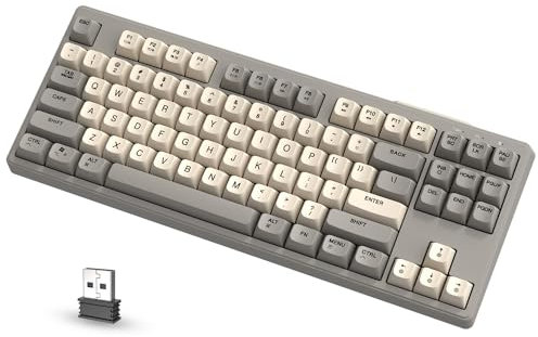 ATTACK SHARK M87 80% Wireless Gaming Keyboard, 87 Keys TKL LED Mechanical Feeling SA PBT Keyboard Bluetooth 5.0/2.4Ghz Dual Mode with 4000mAH Battery for Mac/Win, Silent Office US Layout - Creamy Grey