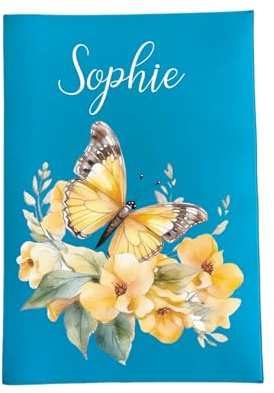 Porte ordonnance motif fleurs jaunes et papillon pour ranger ordonnance, carte vitale, carte mutuelle, rangement dossier médical ref C1016 (Turquoise)