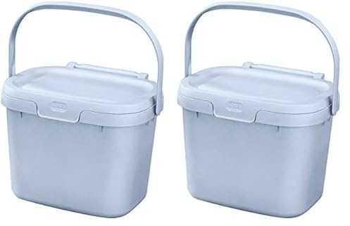 Addis 518384 Eco 100% Plastic Everyday Kitchen Food Waste Compost Caddy Bin, 4.5 Litre, Recycled Light Grey (Pack of 2)