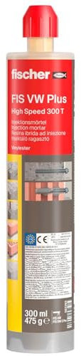 fischer Hochleistungsmörtel FIS VW Plus High Speed 300 T, kraftvoller Universalmörtel für Beton und Mauerwerk, höchste Lastaufnahme für deutlich mehr Sicherheit, kurze Aushärtezeit, 300 ml