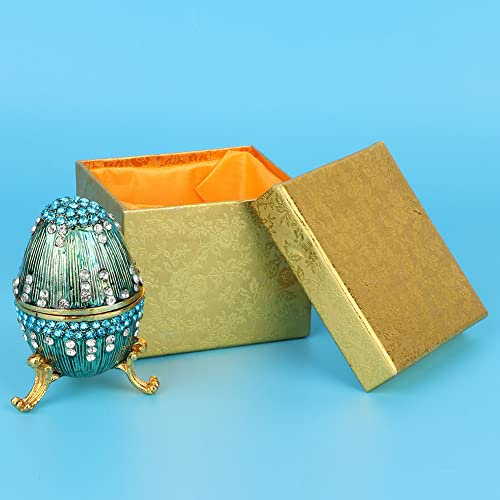 European Easter Egg Ring Box Enamel Painted Metal Crafts Gift Ornaments Enameled Easter Egg Vintage Style Jewelry Organizer Trinket Box Decoration for Gift Blue