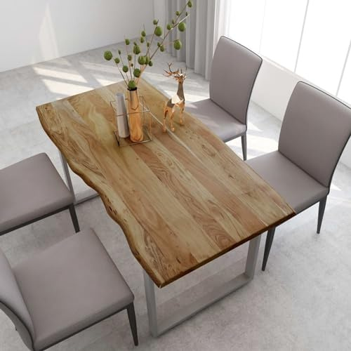 Festnight Esstisch massivholz 154x80x76 cm Esszimmertisch Esstisch Holz Baumkantentisch holztisch esszimmer holztisch Massivholz Akazie-Silber-154 x 80 x 76 cm