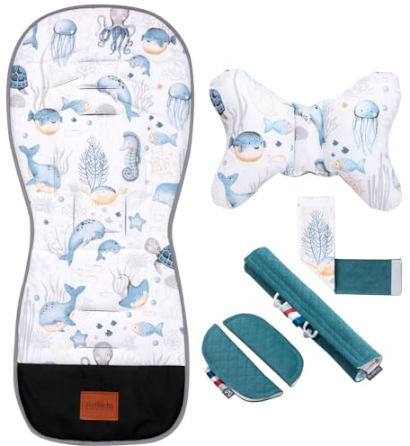 Bellochi Kinderwagen-Sitzeinlagen, Universal-Kinderwageneinlage, 85 x 37 cm, Baumwolle und Samt, Verne
