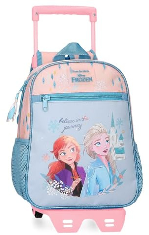 Disney Disney Joumma Bags, Frozen Believe in the journey, children's backpack, school bag, made of polyester, wide and adjustable straps, several pockets and compartments., blue, Backpack 28 + Trolley