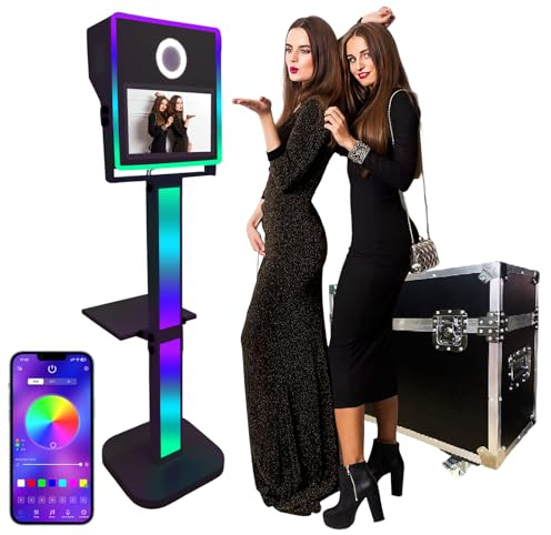 WideMeet Tragbare Kamera Spiegel Photo Booth Mit 15,6 Zoll Touchscreen Selfie Photobooth Maschine DSLR Mit Flight Case Für Hochzeit Party Event (Schwarze Maschine)
