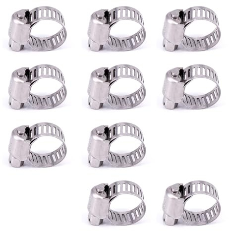 ONEMEAN 10Pcs Stainless Steel Hose Clips, 10-16mm, Silver