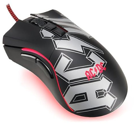SUBSONIC Mouse Gaming Cablato AC/DC, Mouse Gaming con Sensore Ottico 7200 Dpi, Forma Ergonomica, 7 Pulsanti Programmabili, Regalo con Licenza Ufficiale