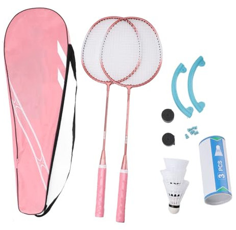 SPYMINNPOO Badmintonschl?ger-Set f¨¹r Anf?nger, Erwachsene, Leicht, Hohe Elastizit?t, STO?d?mpfung, mit Vergr??erter Schlagfl?Che (PINK)