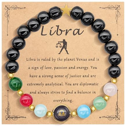 HMOOY Sternzeichen Naturstein-Armband für Männer Frauen, 12 Konstellation echte 8mm große Natursteinperlen und Kristall Himmels Astrologie Schmuck Aufmunternde Motivationsgeschenke