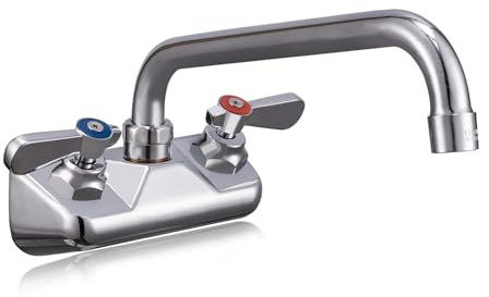 Phivan Commercial Sink Faucet - Leak Free Brass 4 Inch Wall Mount 2 Hole, 10 Swivel Spout 3 Compartment Sink Faucet for Restaurant/Industrial/Kitchen/Laundry/Bar