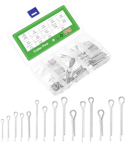sourcing map 225Pcs 15 Sizes 304 Stainless Steel Cotter Pin Split Pin Assortment Kit, Split Cotter Fastener Clips for Household Appliances, Sports Equipment, Car Mechanics Repair (Silver)
