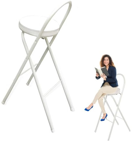 Sedia pieghevole rotonda imbottita bianca sgabello da cucina portatile 70 cm sgabello pieghevole con poggiapiedi per casa festa bancone sgabello da bar in metallo con capacità di 100 kg